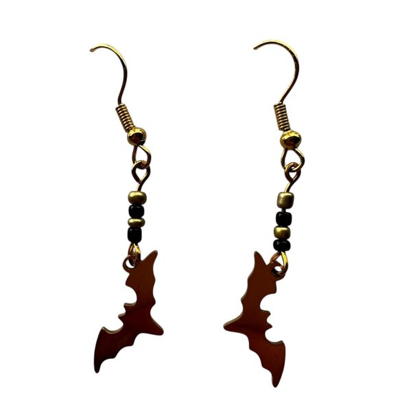 Batman Inspired Gold & Black Bat Earrings NWOT - Picture 3 of 4